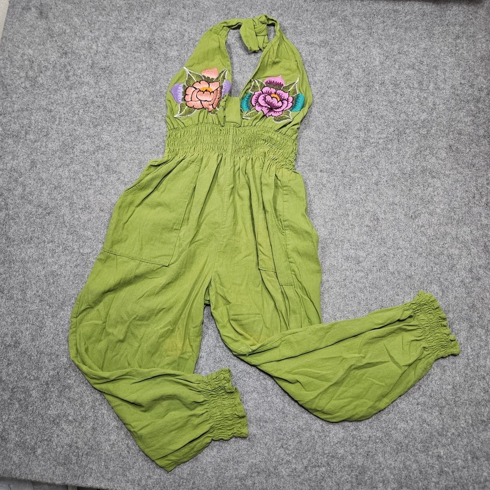Floral Embroidered Halter Green Floral Cutout Jumpsuit S/M
